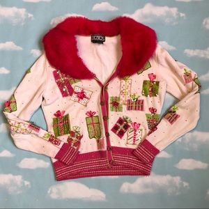 Pink Ugly Christmas Sweater with Fur Trim